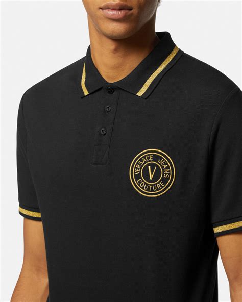 versace jeans couture v-emblem motif polo shirt|Versace Jeans Couture V.